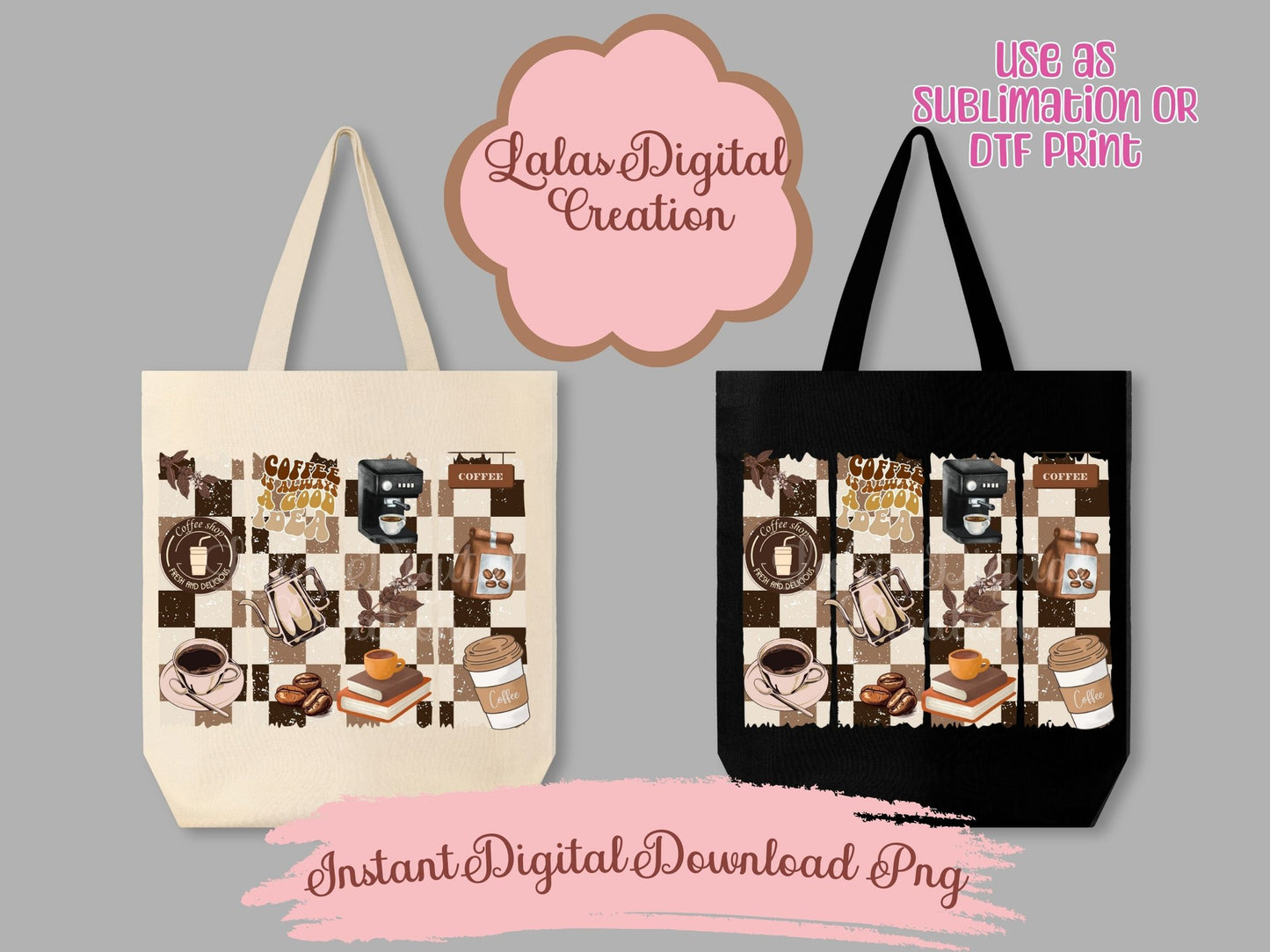 Coffee Lover Brushstroke Clipart PNG Instant Digital Download