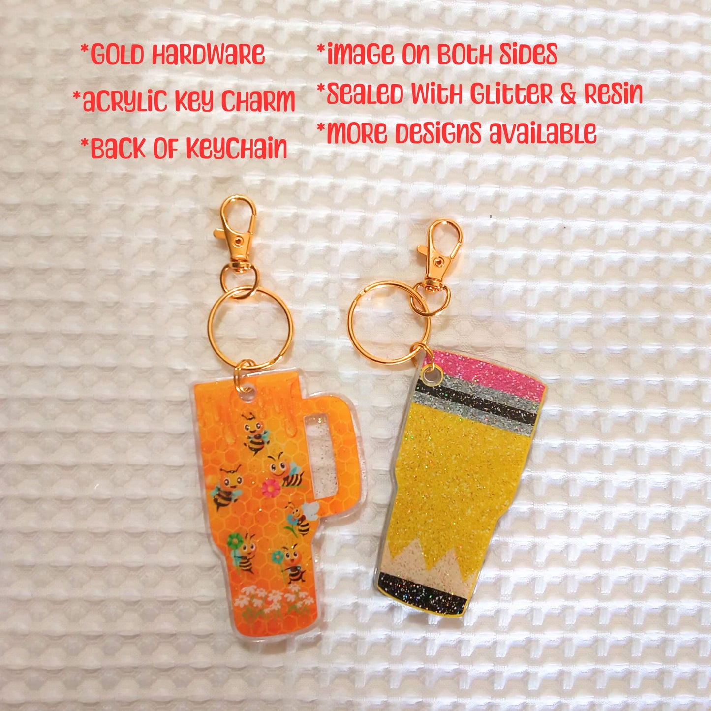 Honey Bees or Pencil Mini Tumbler Acrylic Resin Cup Keychain