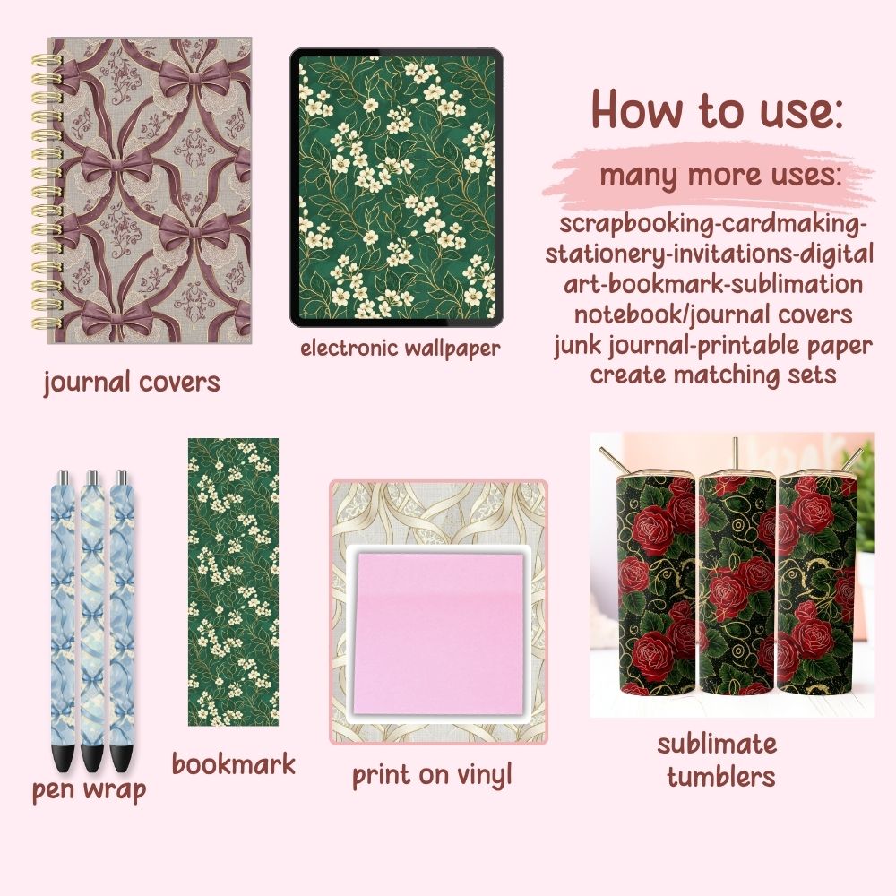 Elegant Bow & Floral Digital Pattern Paper Bundle