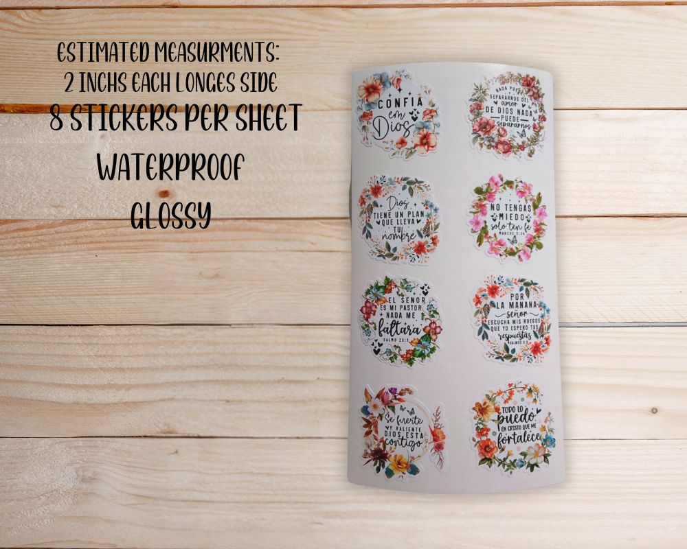 Spanish Faith Christian Sticker Sheet-Waterproof Vinyl Durable-Scrapbook Stickers-Novelty Sticker
