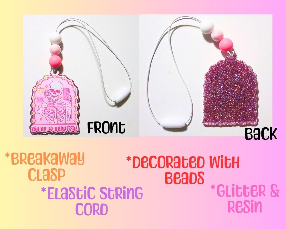 Pink Beautiful Skeleton Acrylic Car Charm Rear View Mirror Charm Accessories