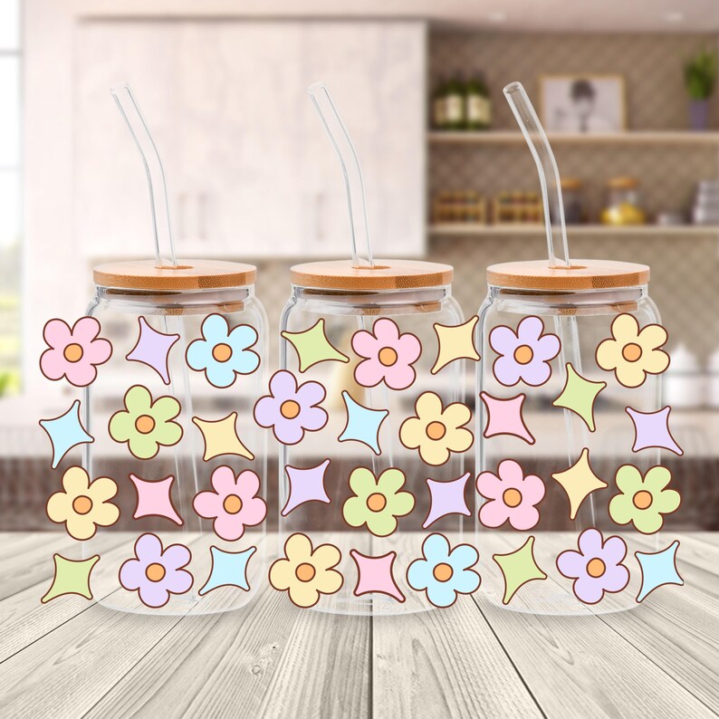 Daisy flowers Libbey Glass Can Cup Wrap
