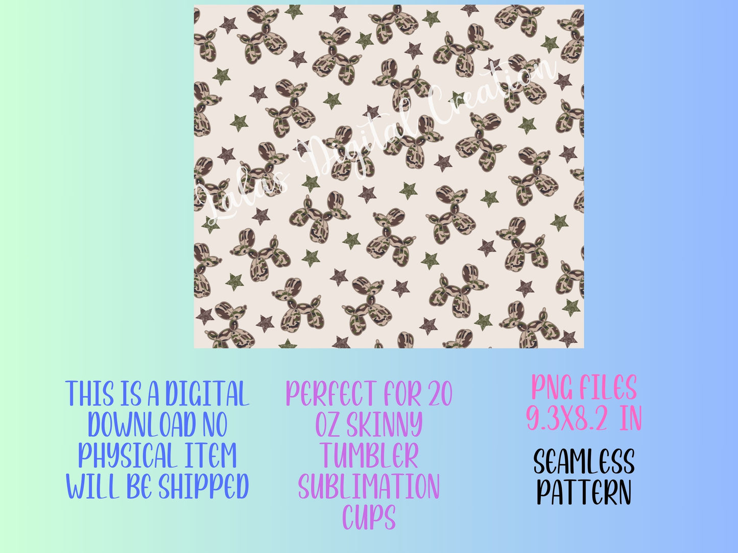 Preppy Camo Balloon Dog 20zo Tumbler Wrap PNG Digital Download