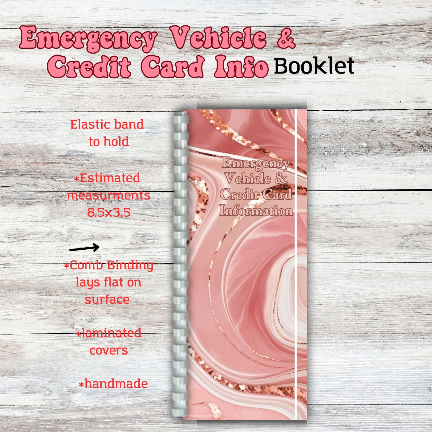Vehicle & Credit Card Information Booklet Notebook