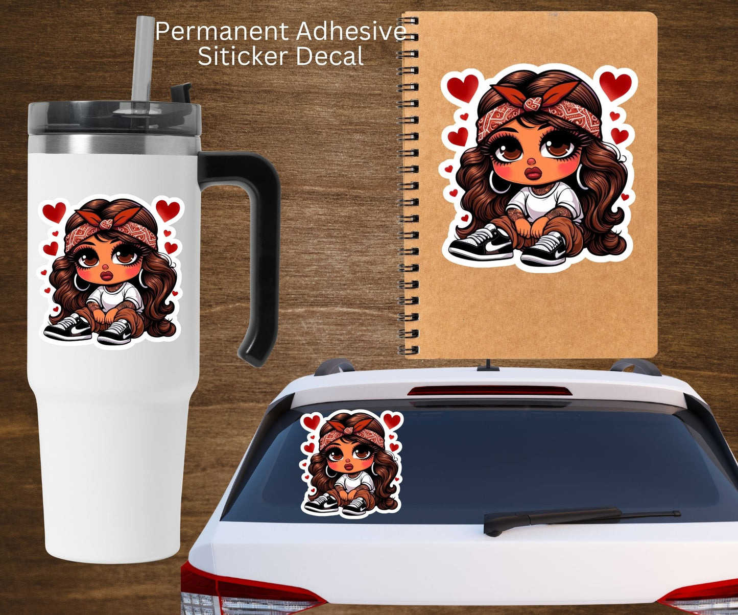 Homie Chicana Girl Hearts Vinyl Sticker Decal