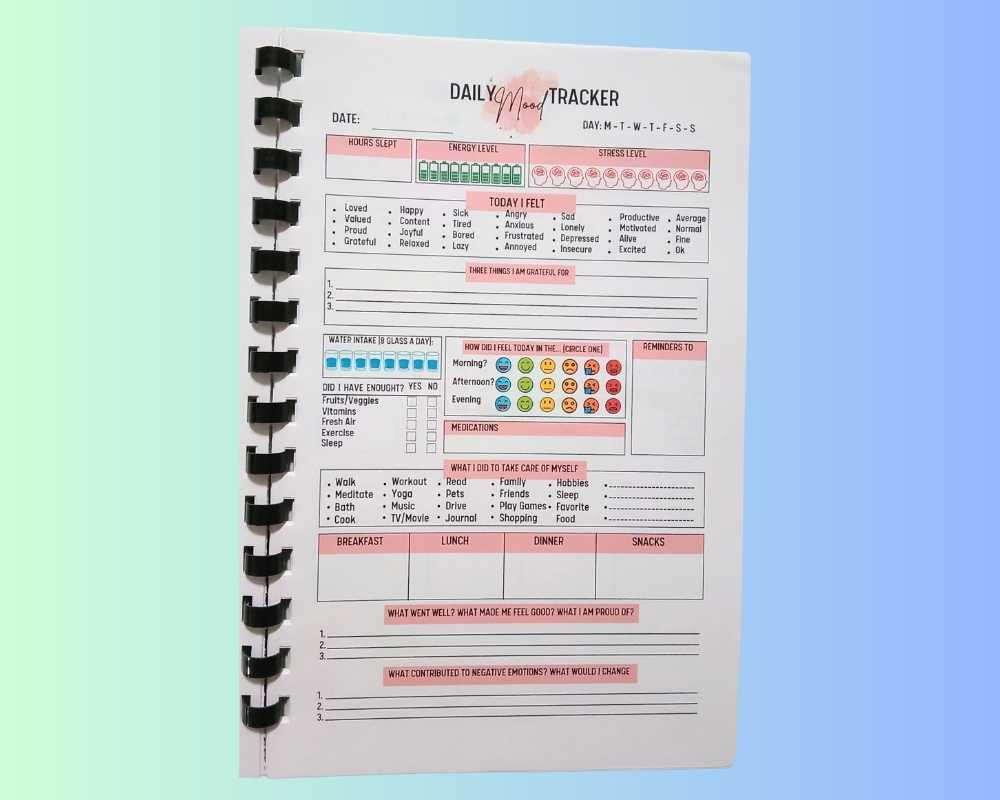 Daily Mood Habit Tracker-Mood Journal-Mental Health Planner-Daily Check In-Mental Wellnes-Therapy workbook-Journal Prompts Notebook