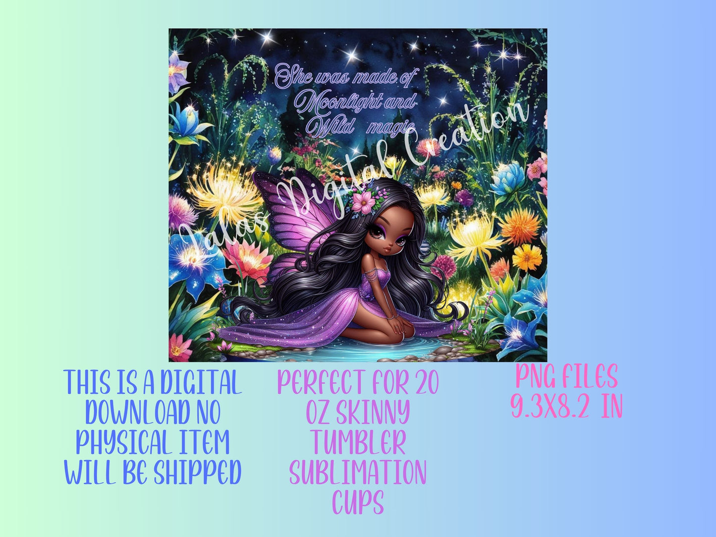 Fairy Garden Sublimation 20zo Tumbler Wrap PNG Digital Download