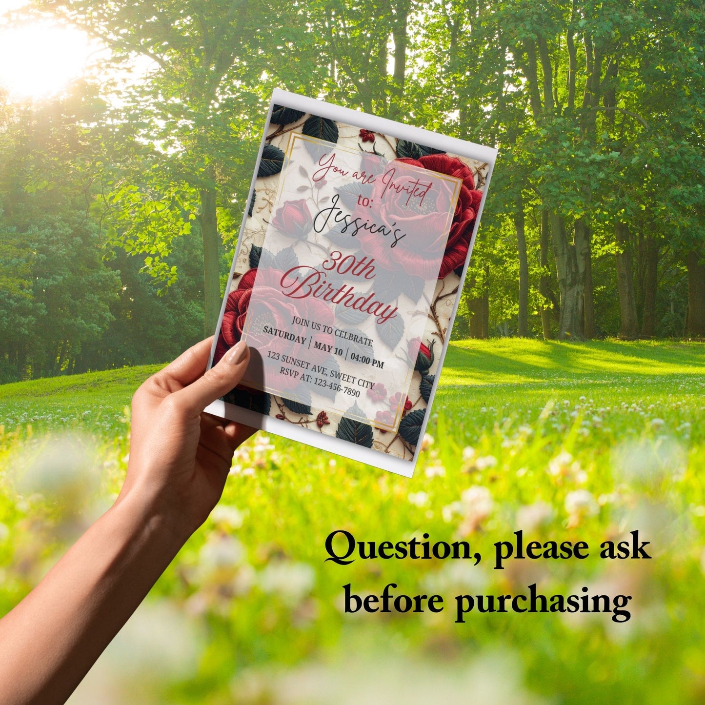 Floral Rose Birthday Invitation Canva Editable Template Instant Digital Download