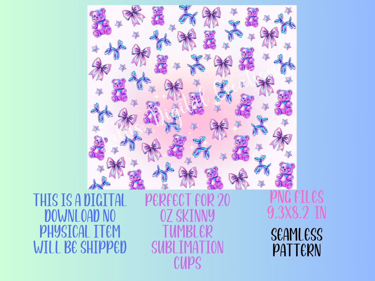Holographic Preppy 20zo Tumbler Wrap PNG Digital Download