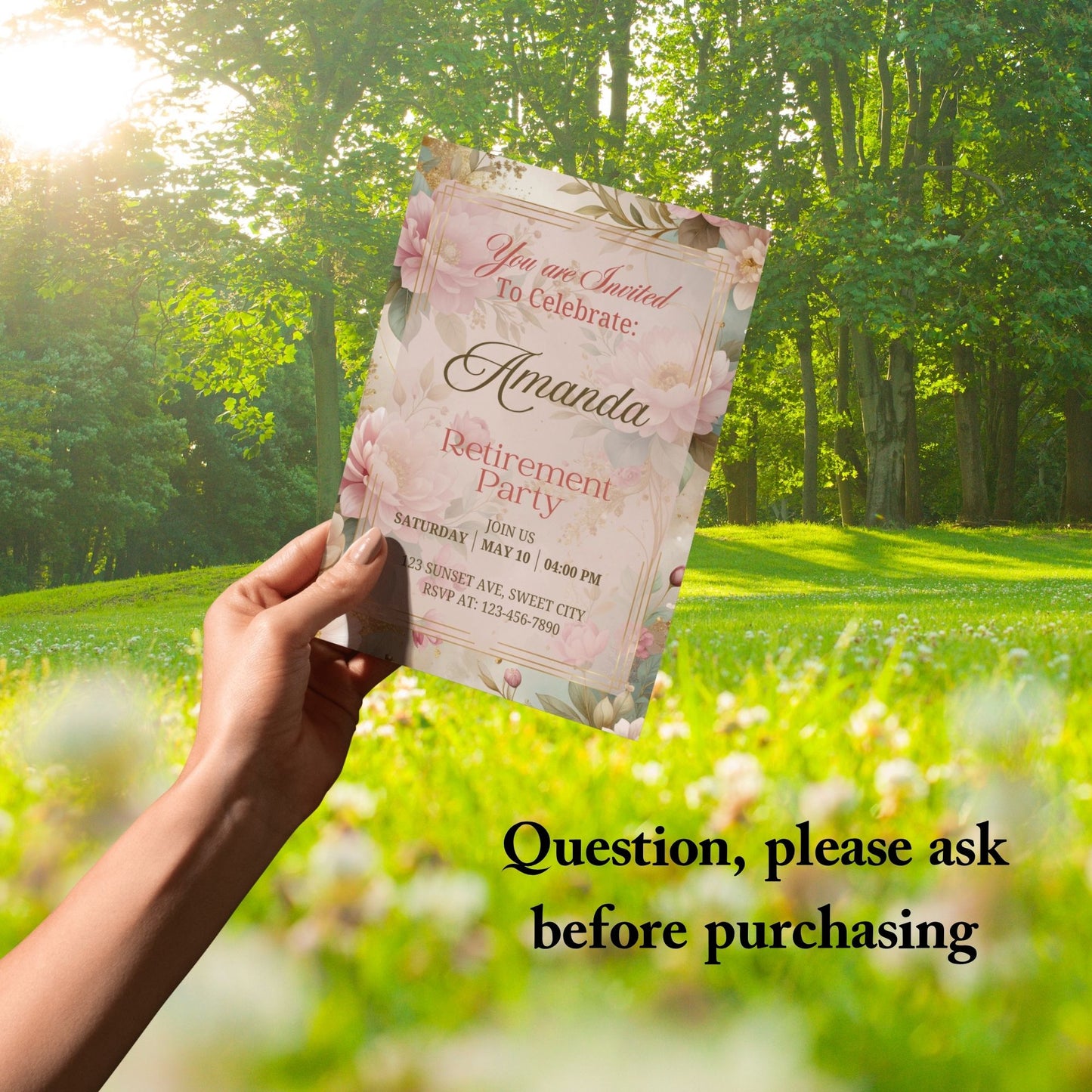 Pink Roses Retirement Party Invitation Canva Editable Template Instant Digital Download