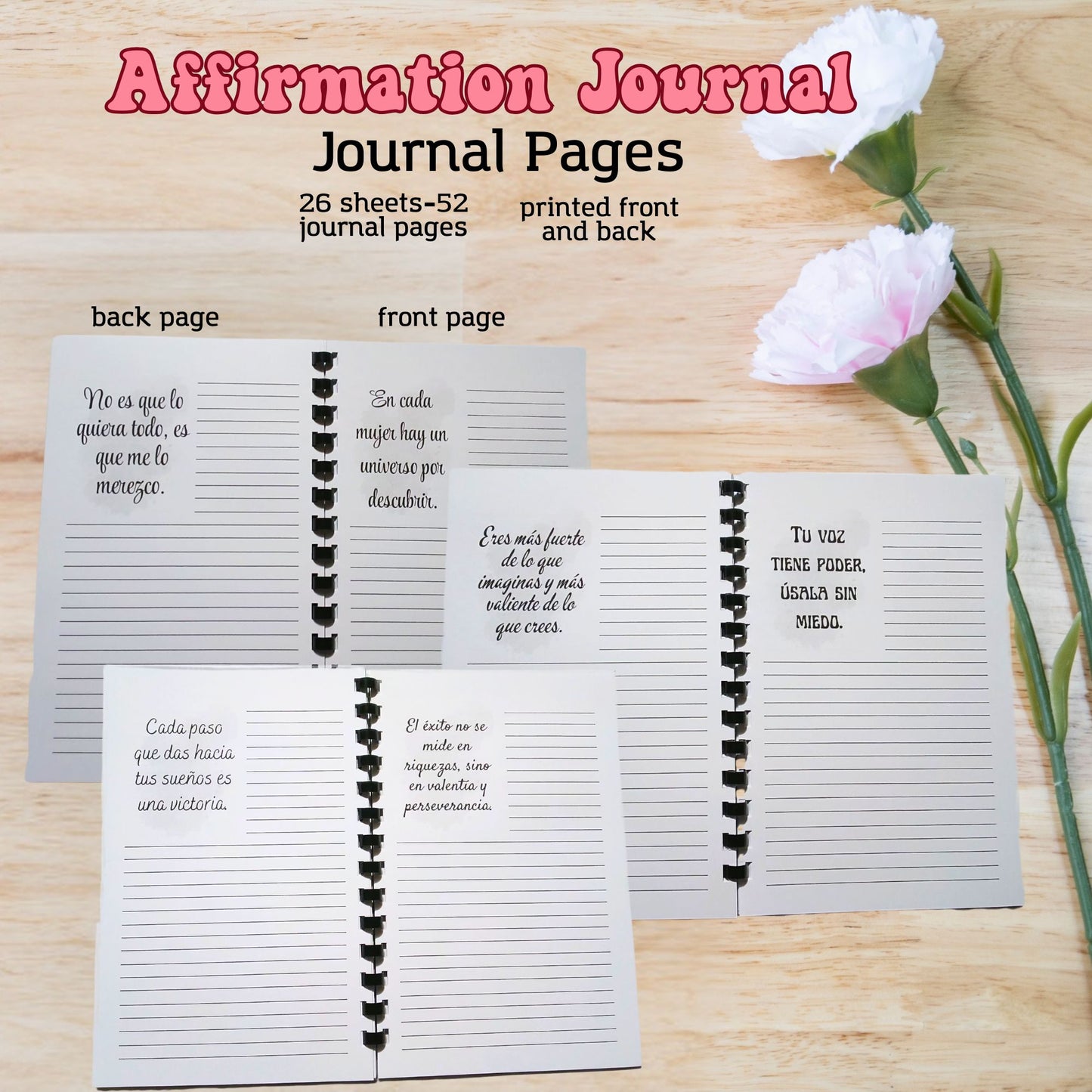 Spanish Positive Daily Affirmation Writing Journal Notebook-Diario de Affirmaciones
