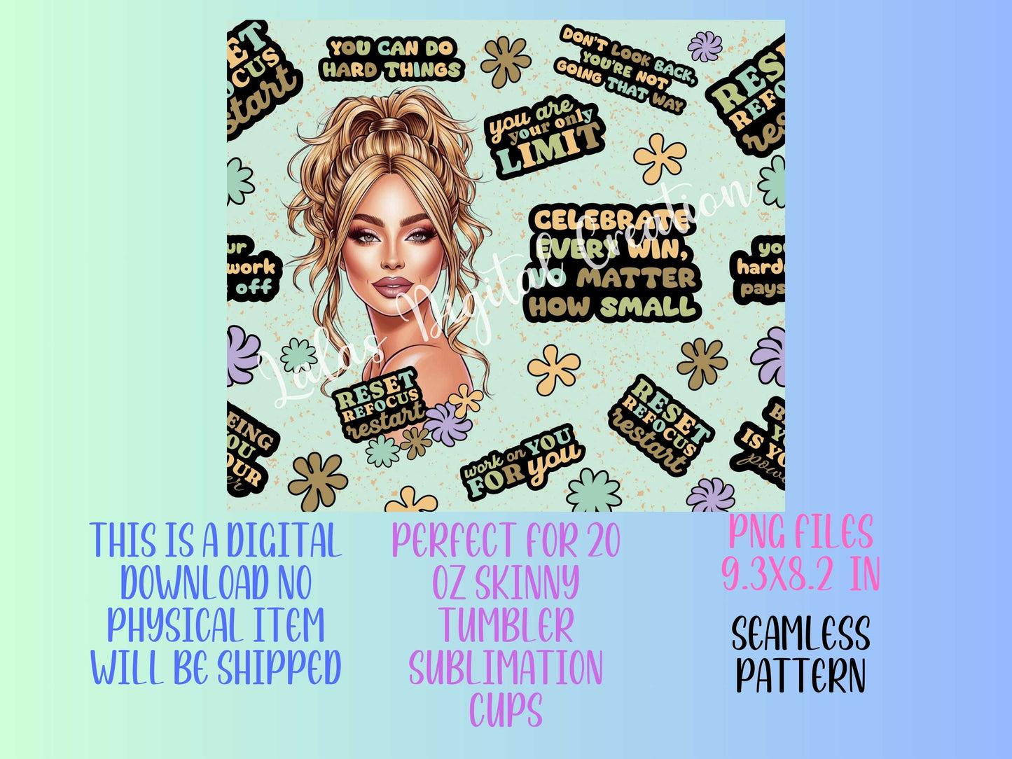 3 Affirmation 20oz Tumbler Wrap PNG Digital Download