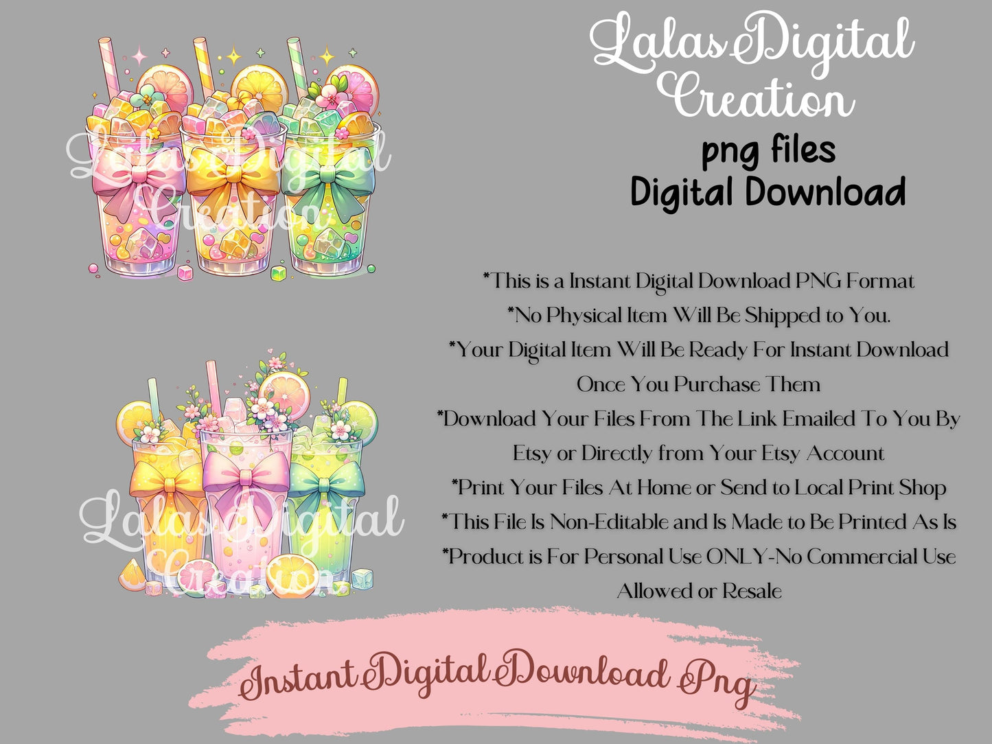 Citrus Iced Drink Clipart Bundle Instant Digital PNG Download