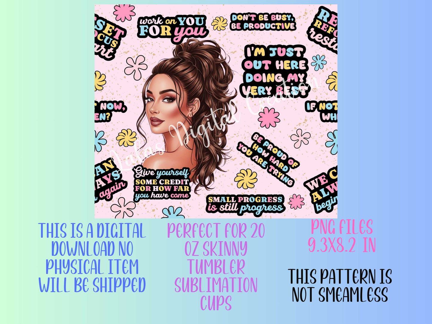 4 Pink Affirmation 20oz Tumbler Wrap PNG Digital Download