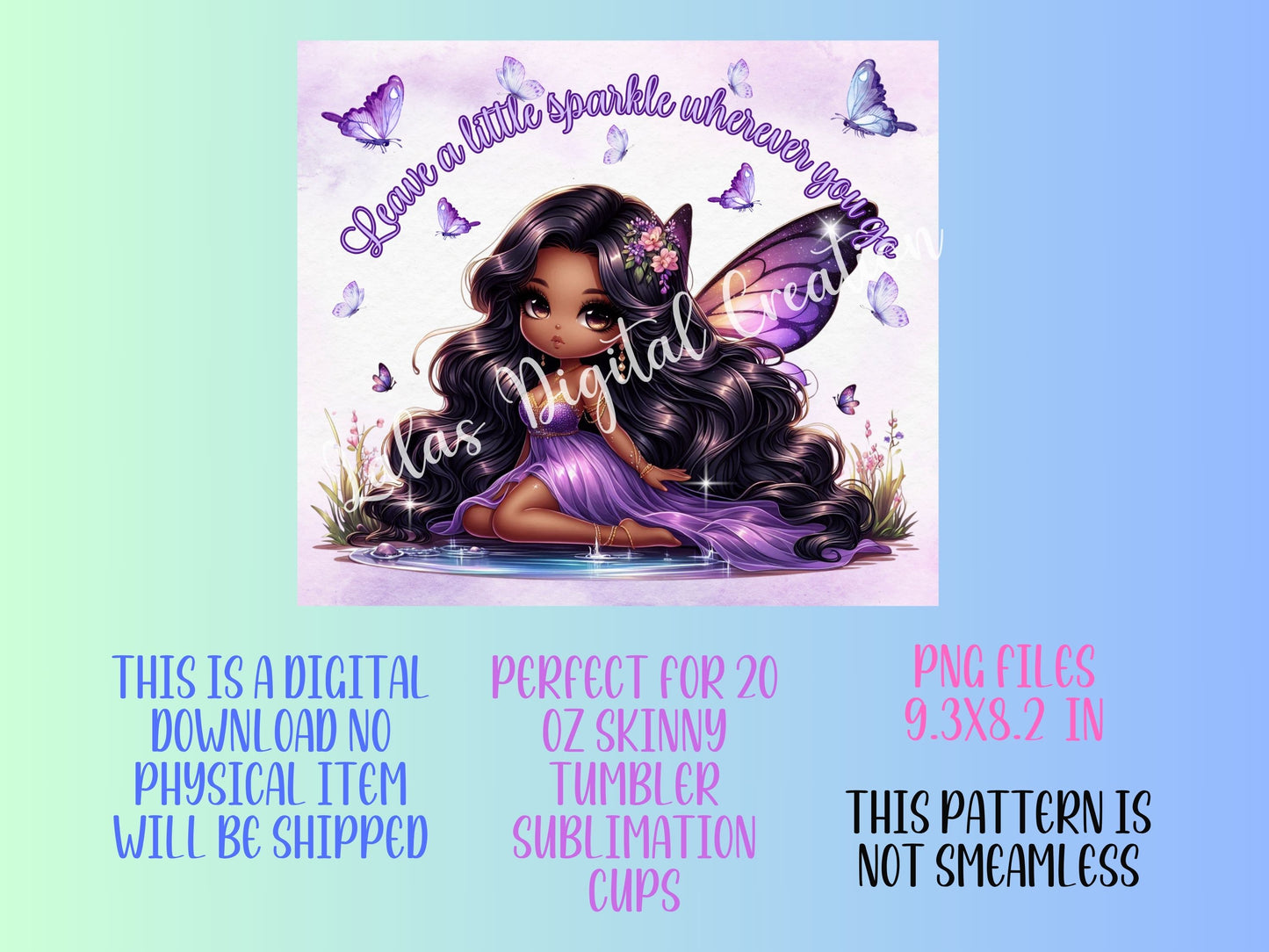 Purple Fairy Sublimation 20zo Tumbler Wrap PNG Digital Download