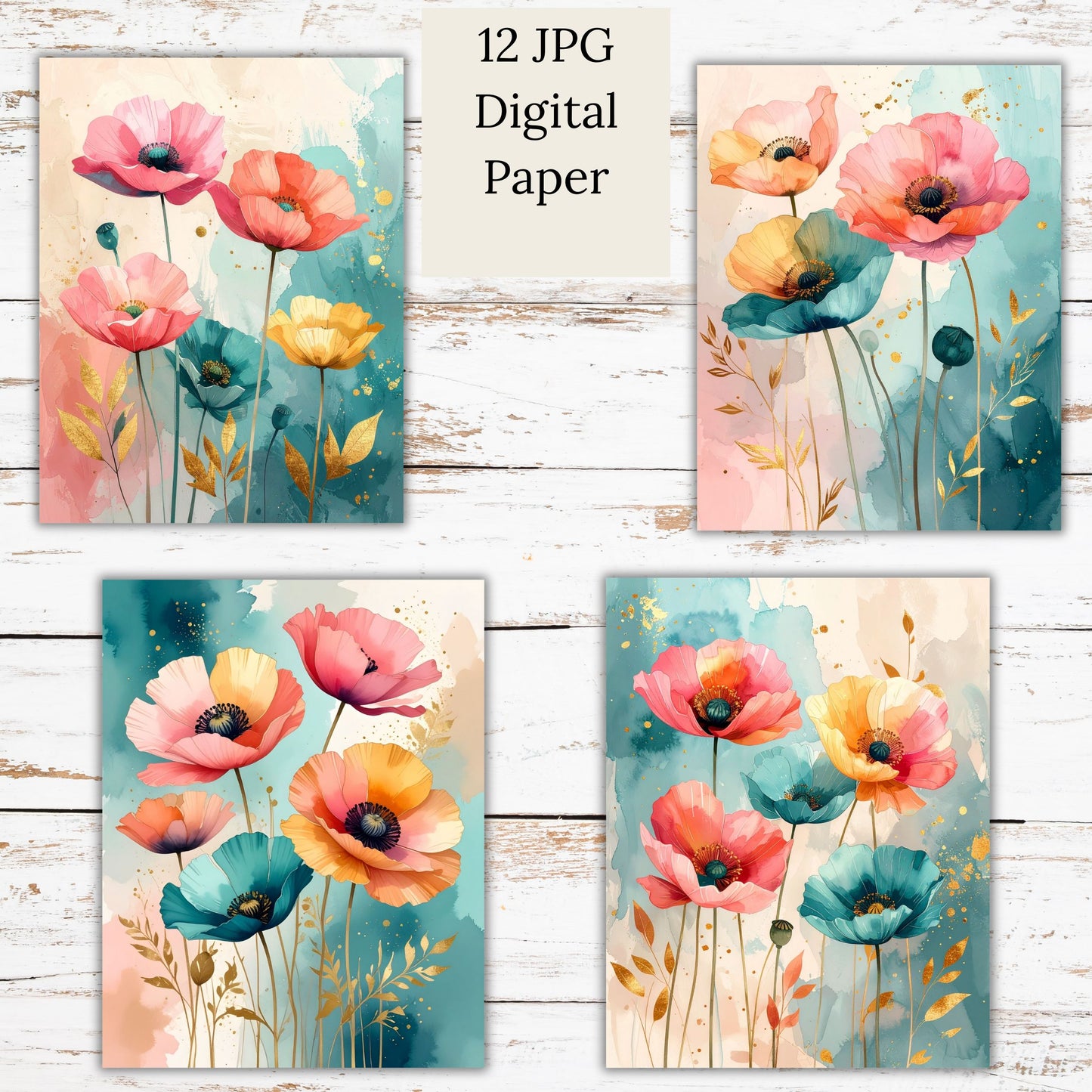 Watercolor Wildflower 2 Digital Paper Pack Bundle