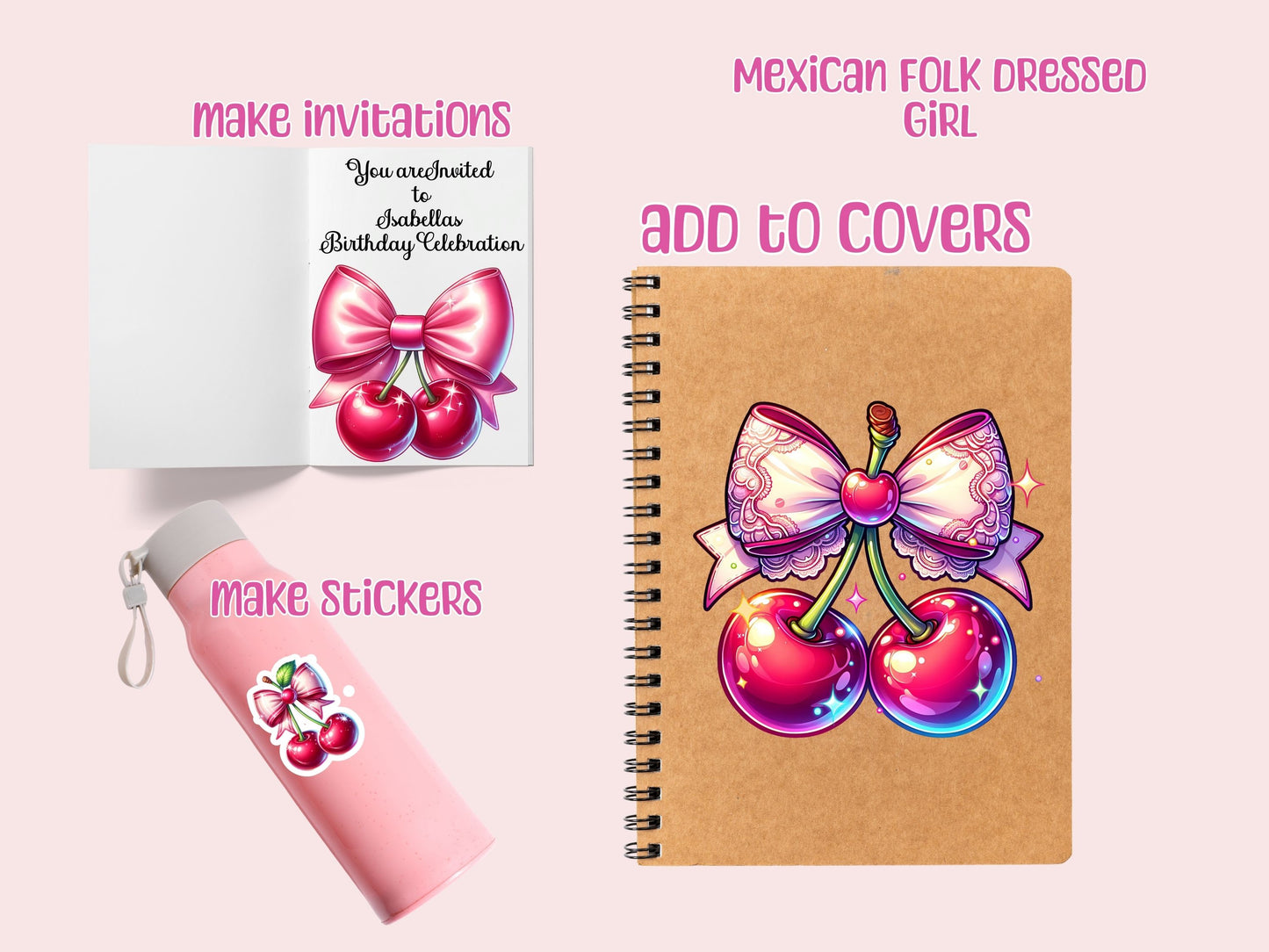Cherry Coquette Bow Clipart PNG Instant Digital Download