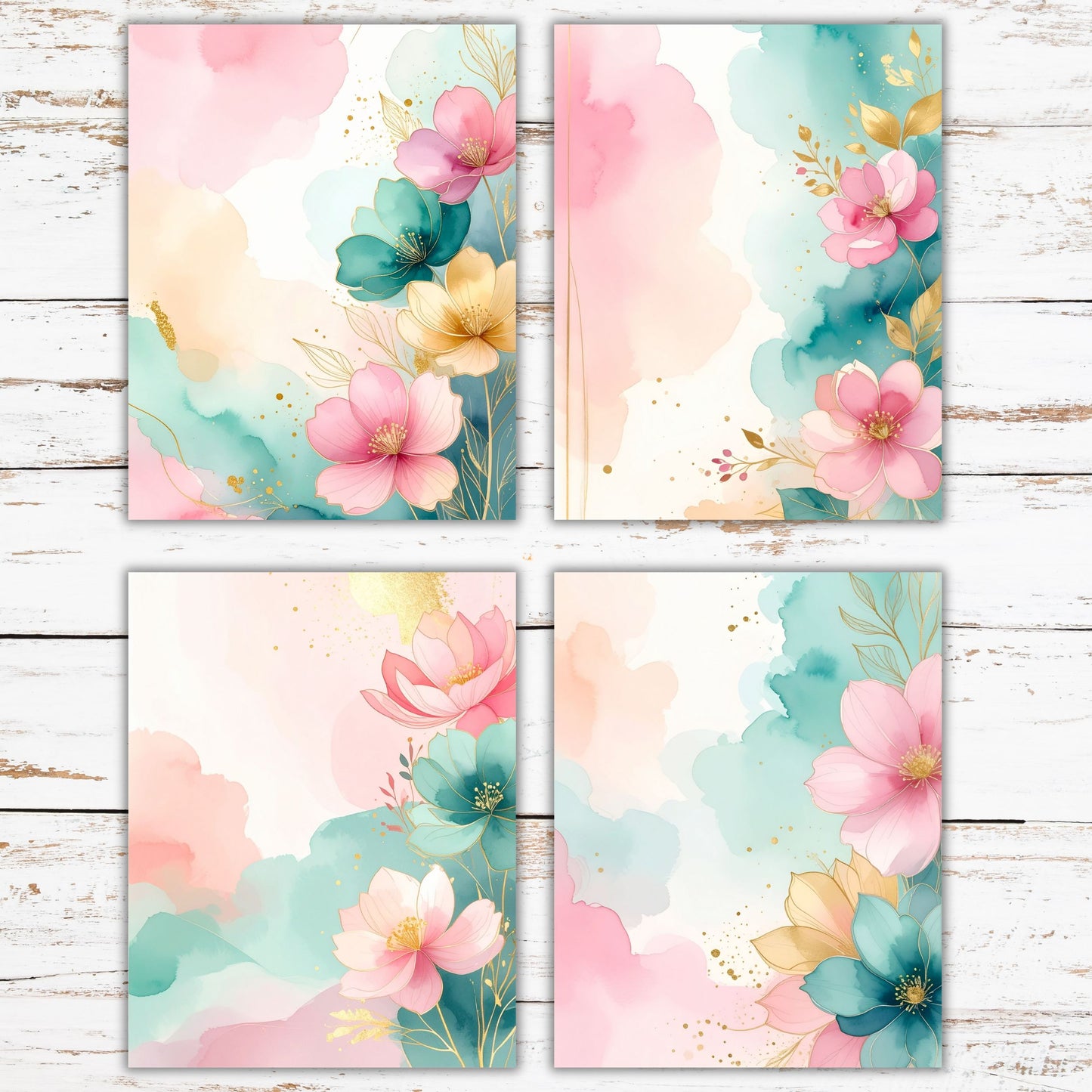 Watercolor Floral Digital Paper Pack Bundle