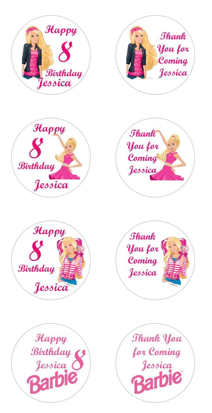 24 Barbie Doll 1.67 Sticker Labels for Custom Birthday Bag Birthday Party  Favor