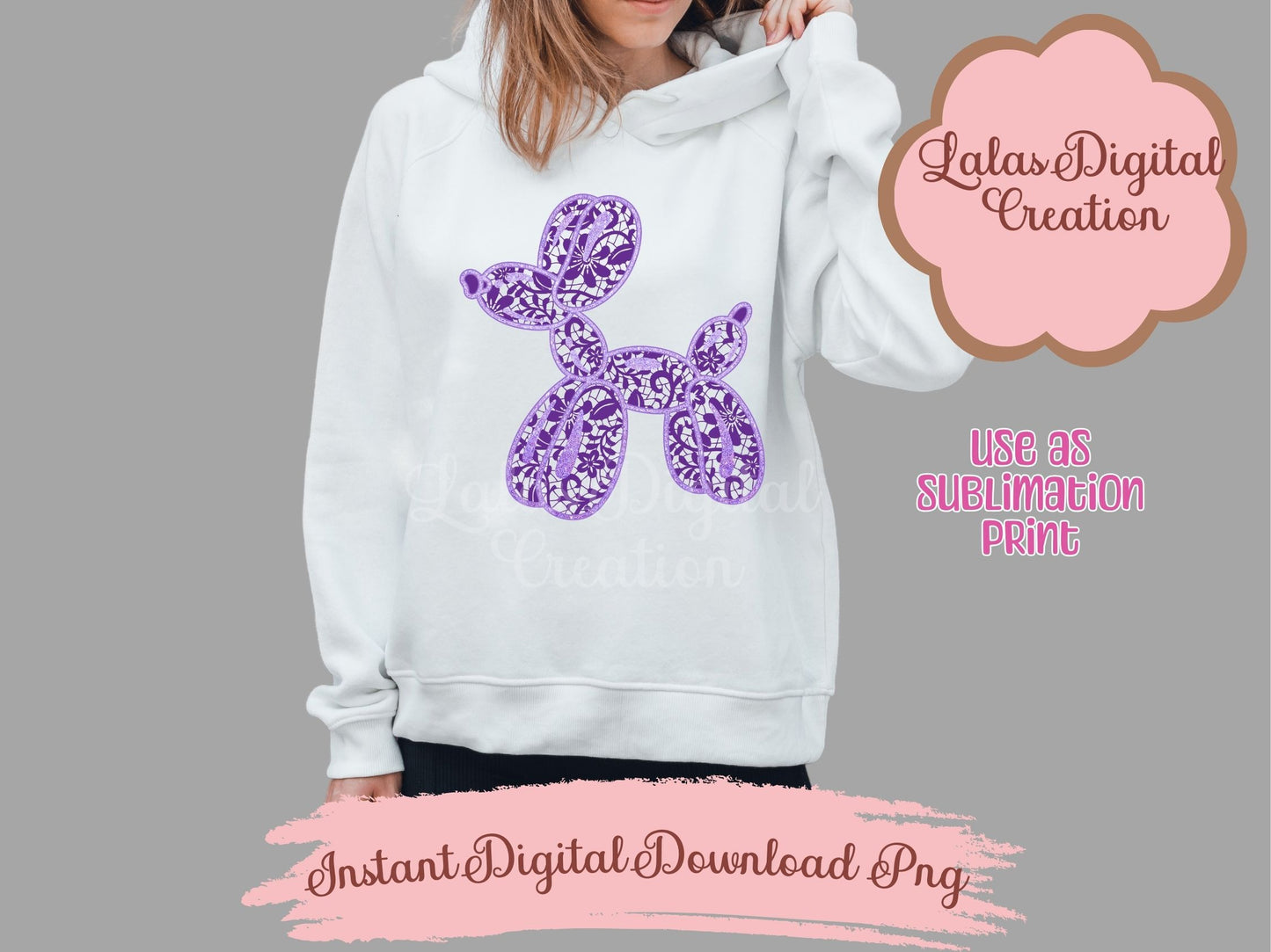Preppy Balloon Dog Lace Pattern Clipart PNG Instant Digital Download