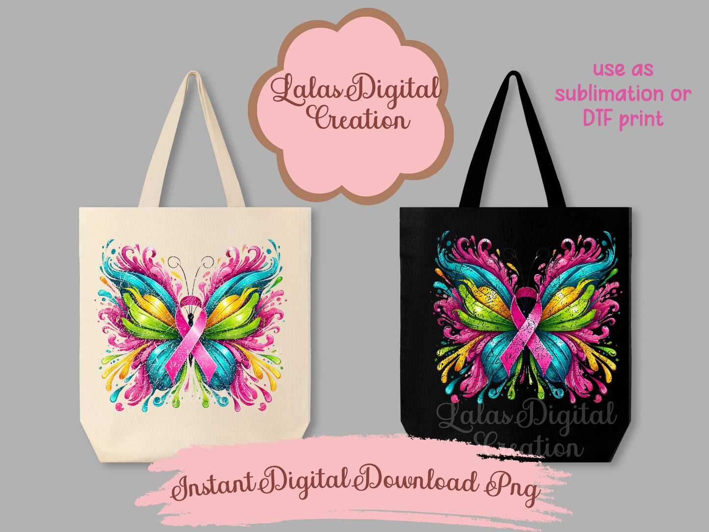 Cancer Ribbon Butterfly Clipart Instant Digital PNG Download