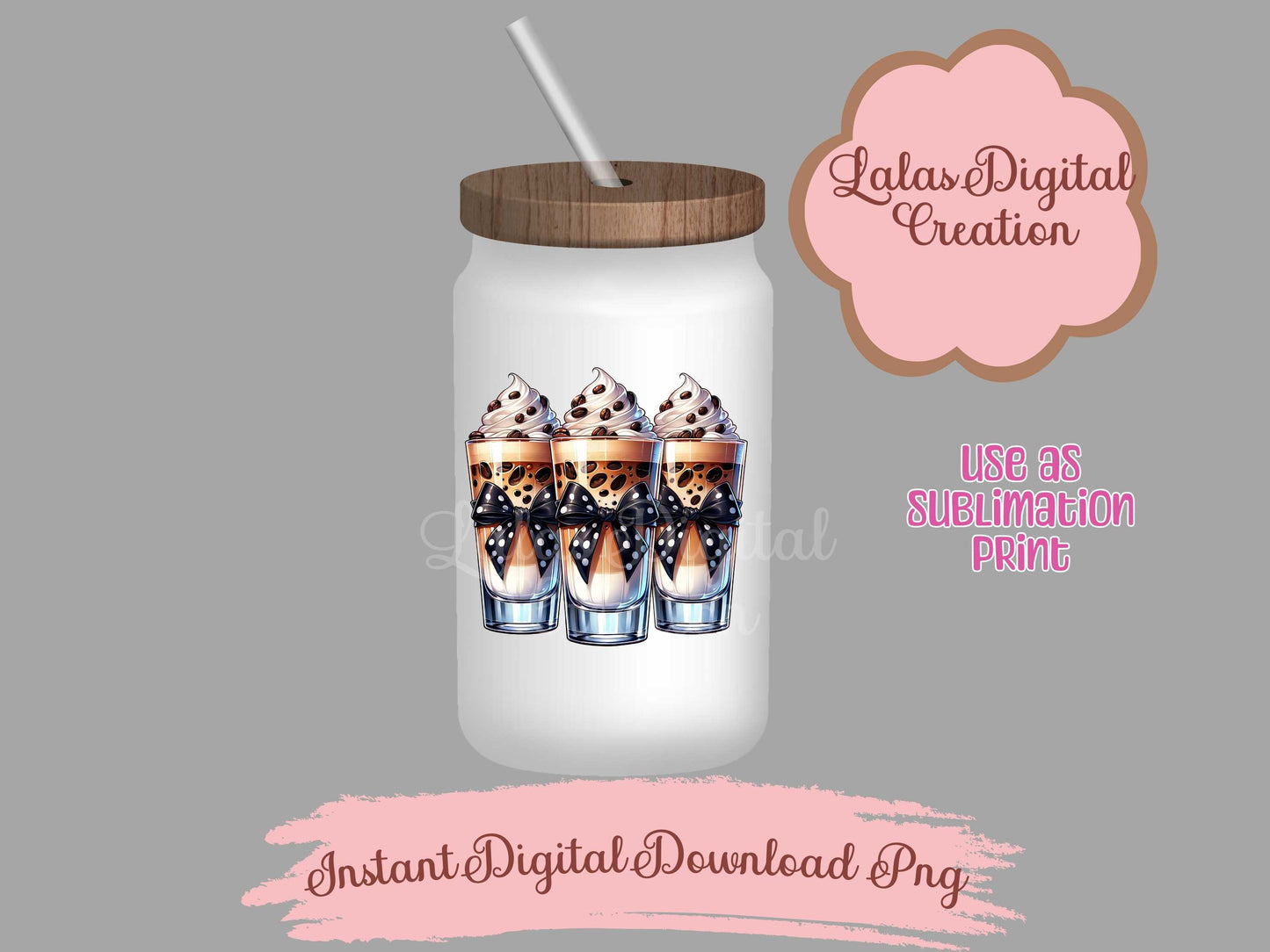 Polka Dot Iced Coffee Drink Coquette Bow Bundle Clipart PNG Instant Digital Download