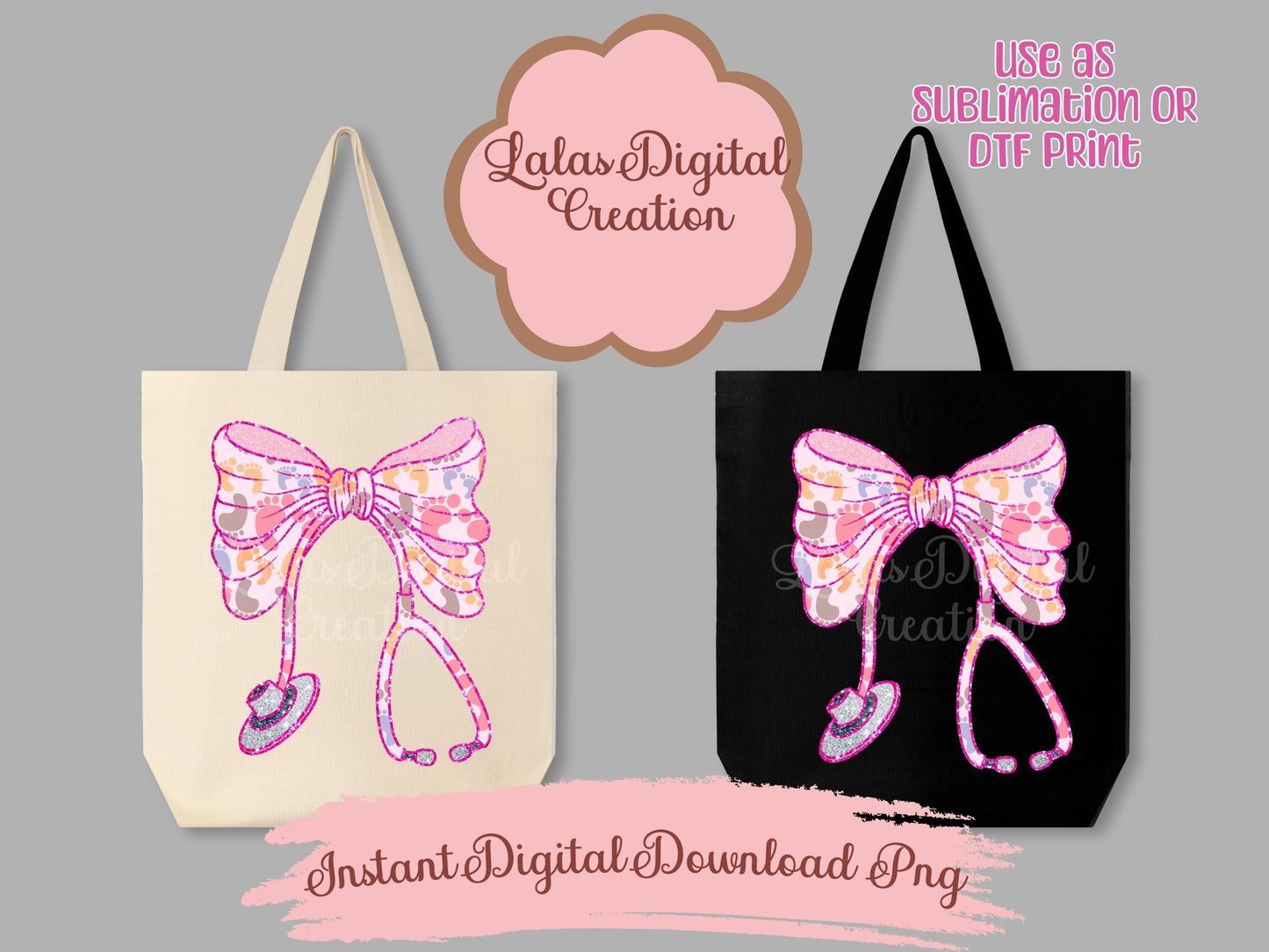 Nurse Stethoscope Footprint Clipart PNG Instant Digital Download