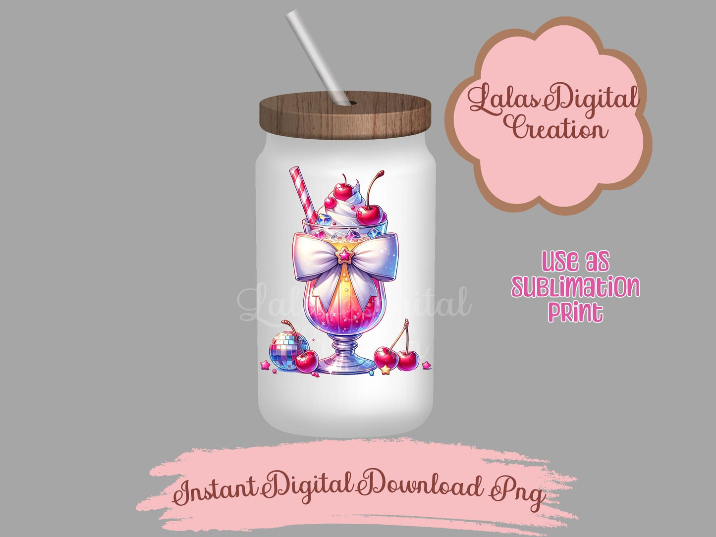 Disco Cherry Ice Cream Bundle Clipart PNG Instant Digital Download