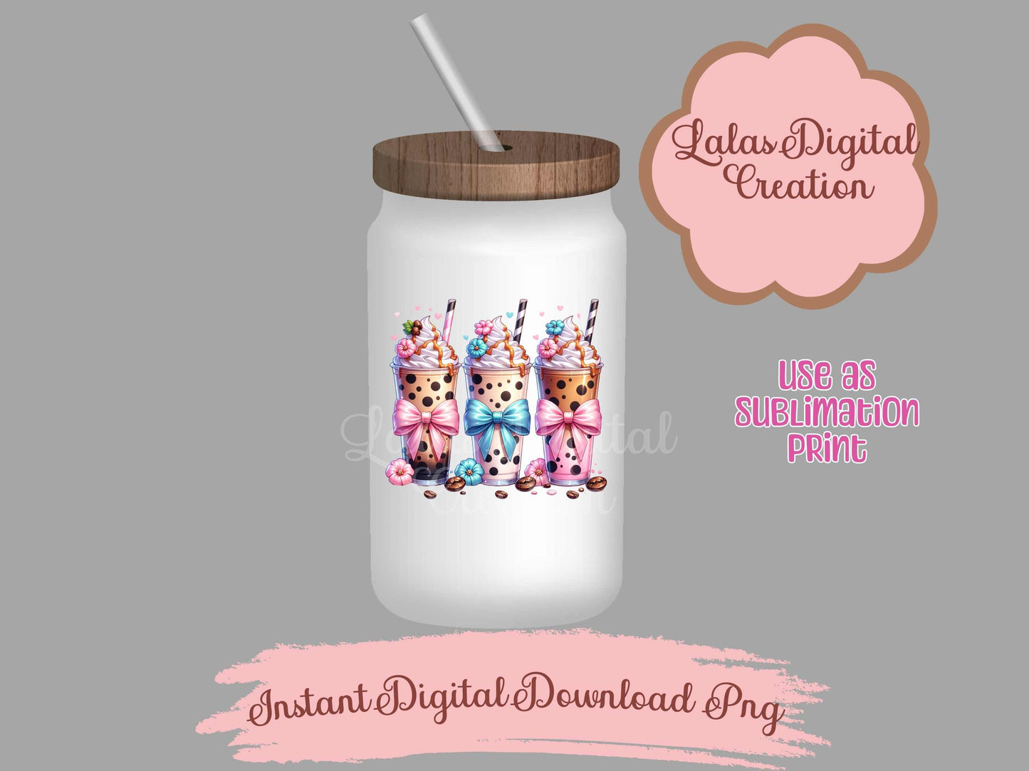 Iced Coffee Drink Coquette Bow Bundle Clipart PNG Instant Digital Download