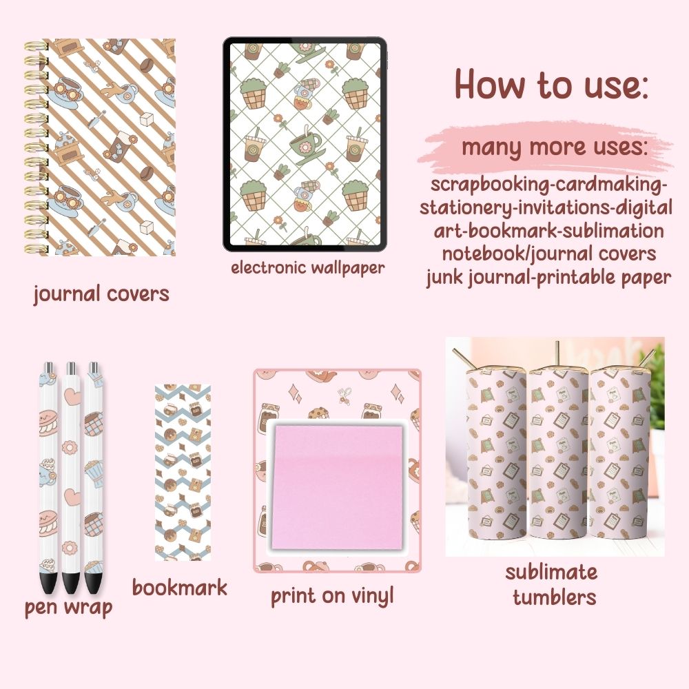 Groovy Retro Coffee Shop Seamless Digital Pattern Paper Set