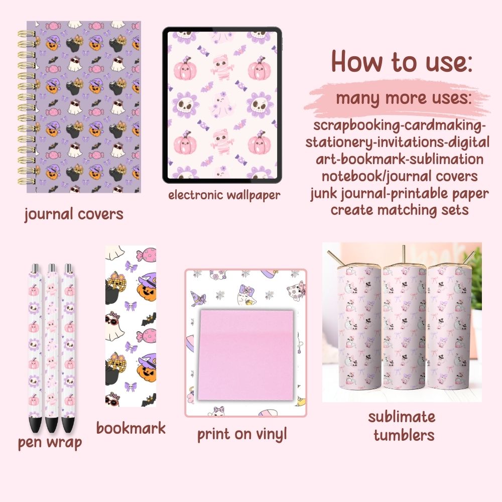 Pastel Halloween Seamless Digital Pattern Paper Bundle