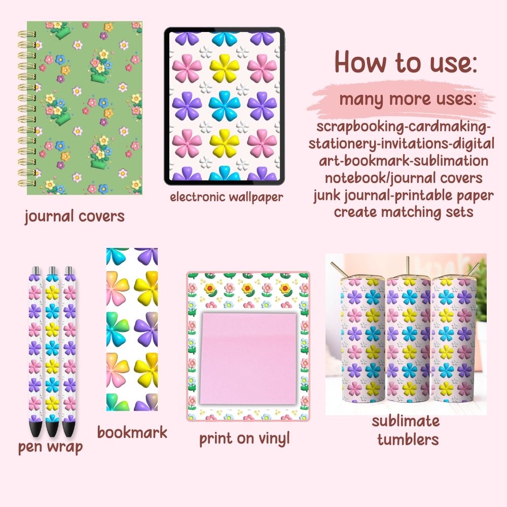 3d Flower Power Seamless Digital Pattern Paper Bundle