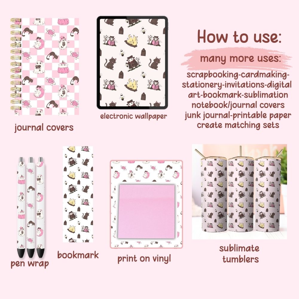 Cat Ghost Seamless Digital Pattern Paper Set