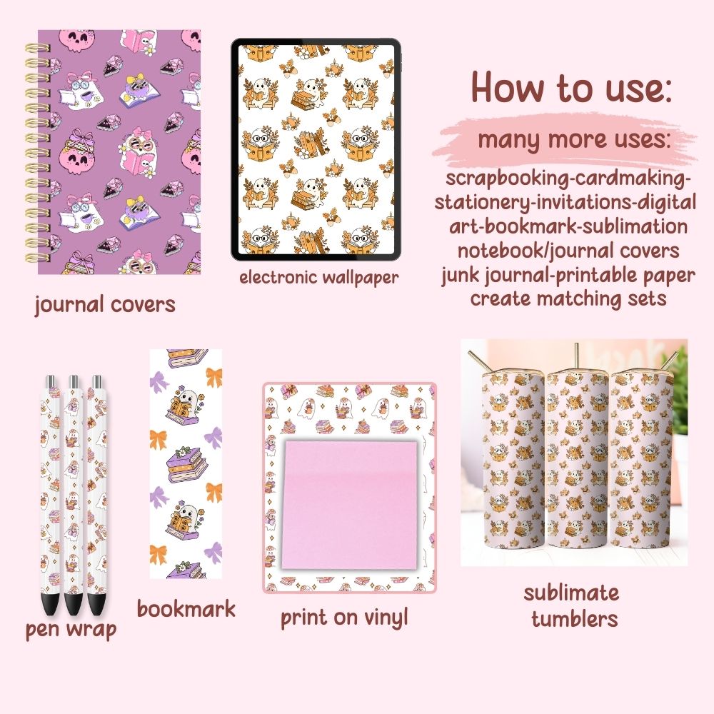 Ghost Book Reader Seamless Digital Pattern Paper Bundle