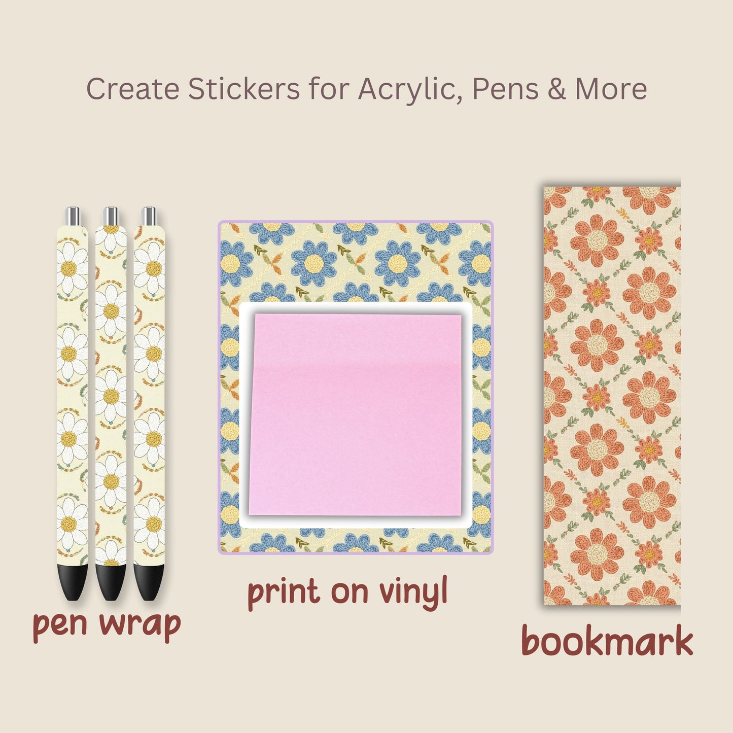 Faux Crochet Floral Seamless Repeating Pattern Paper Bundle