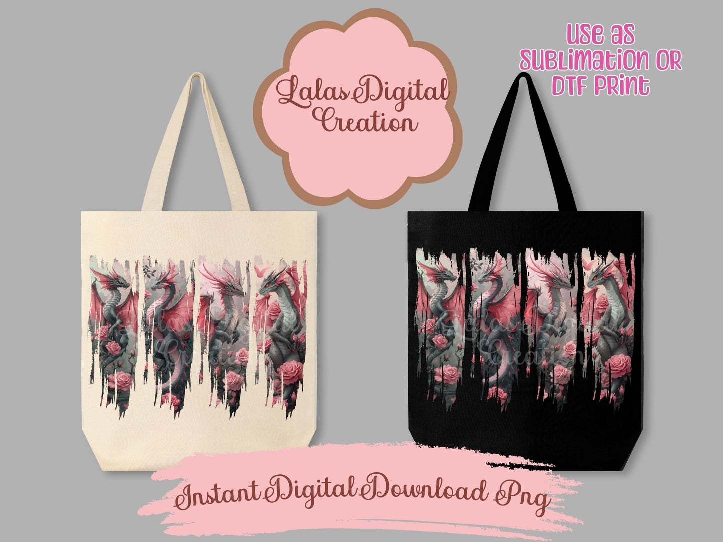 Pink Dragon Brushstroke Clipart PNG INstant Digital Download