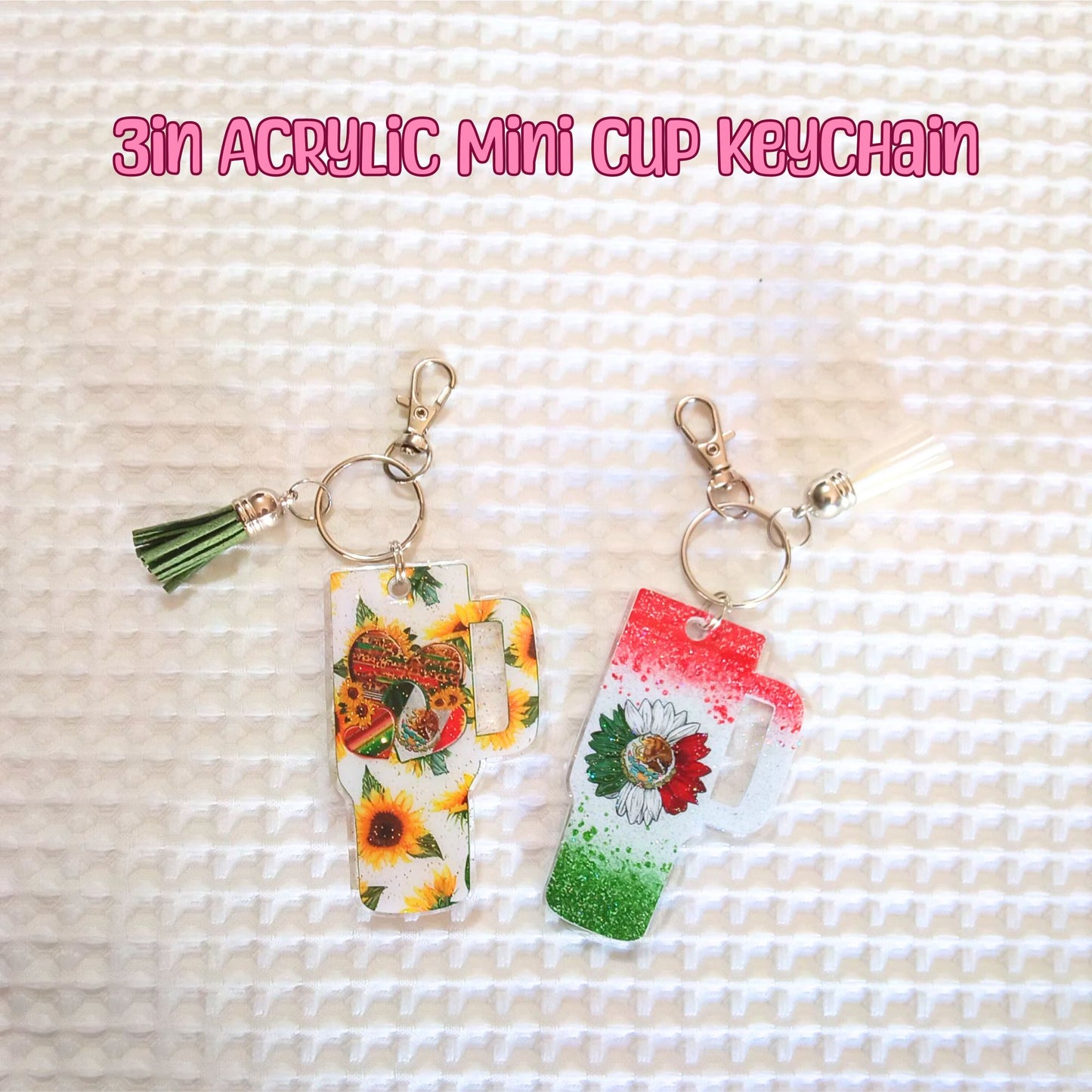 Tumbler Cup Keychain Mexico Pride Glitter Resin with Tassel Keychain-Novelty Keychain-Resin Acrylic Keychain-With Tassel Keychain