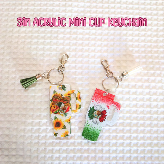 Tumbler Cup Keychain Mexico Pride Glitter Resin with Tassel Keychain-Novelty Keychain-Resin Acrylic Keychain-With Tassel Keychain