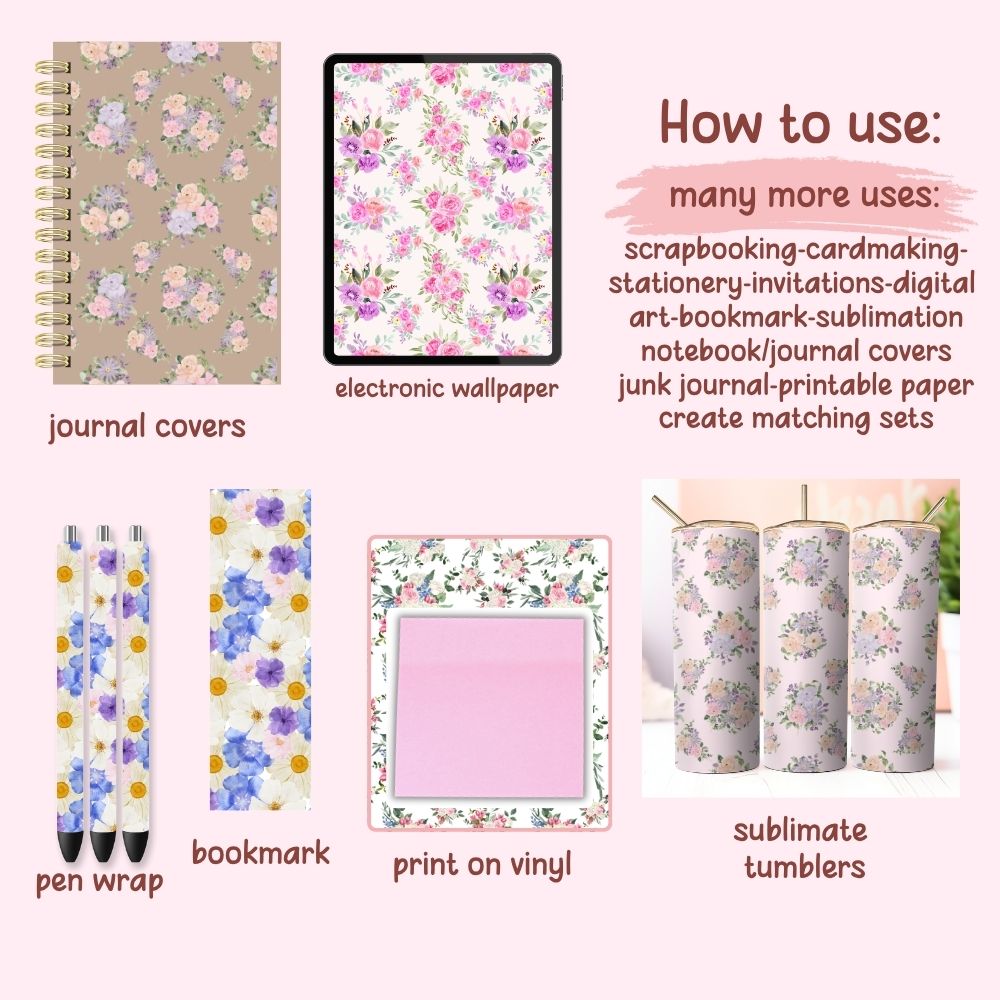 Floral Seamless Digital Pattern Paper Bundle