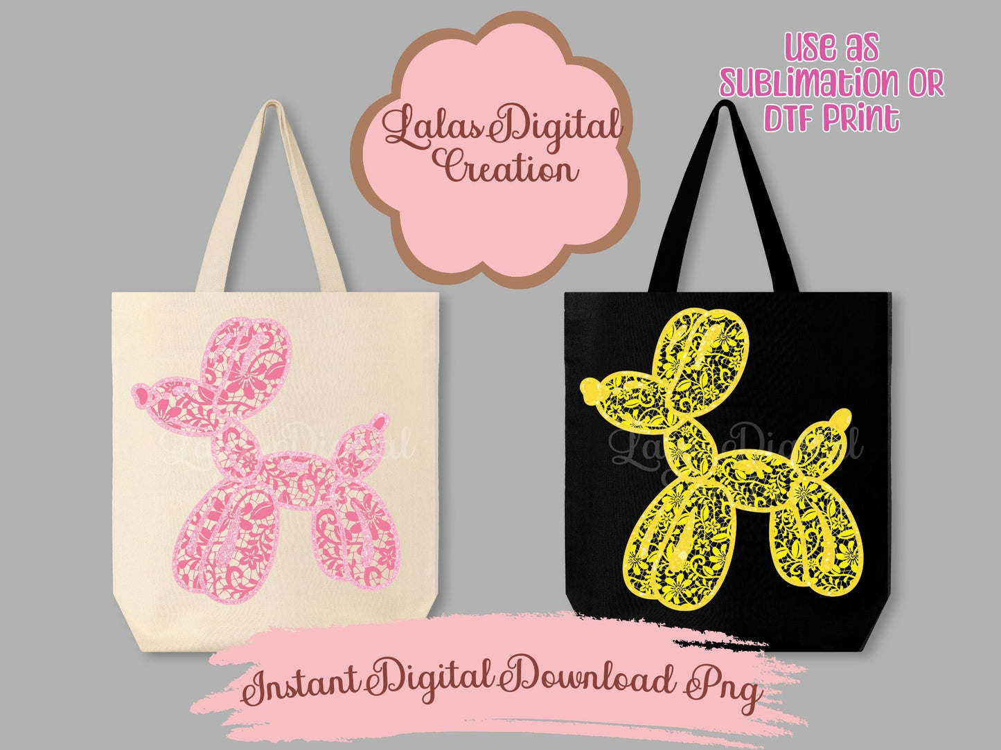 Preppy Balloon Dog Lace Pattern Clipart PNG Instant Digital Download
