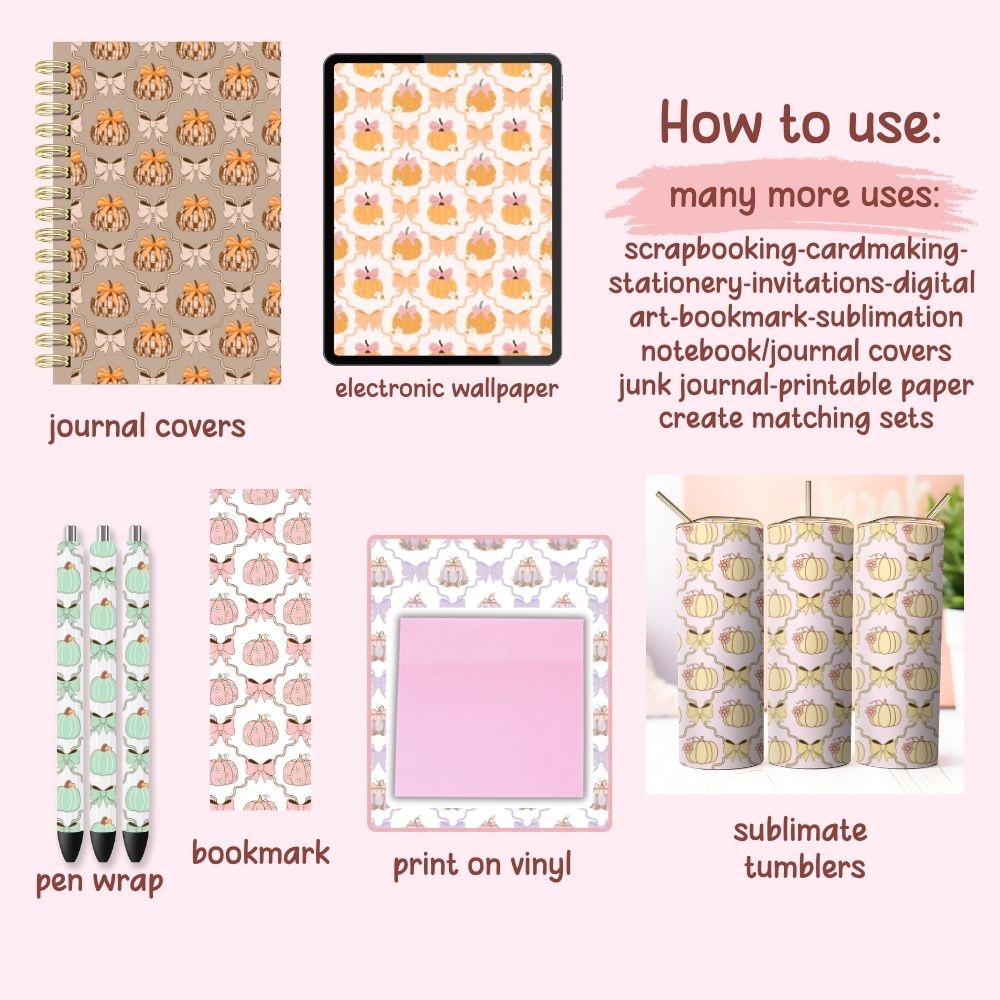 Pumpkin Bow Frame Seamless Digital Pattern Paper Bundle