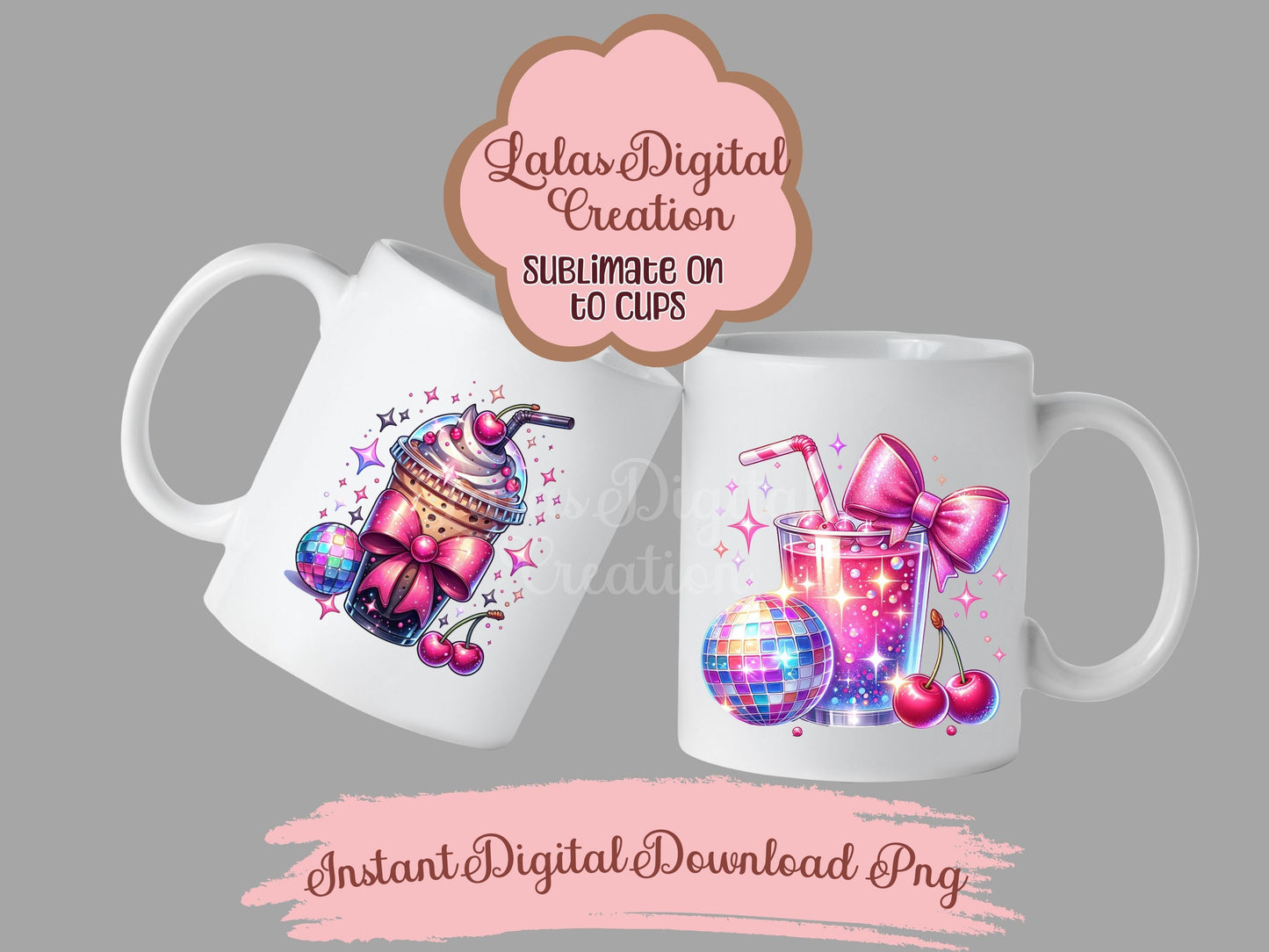 Disco Cherry Ice Cream Bundle Clipart PNG Instant Digital Download