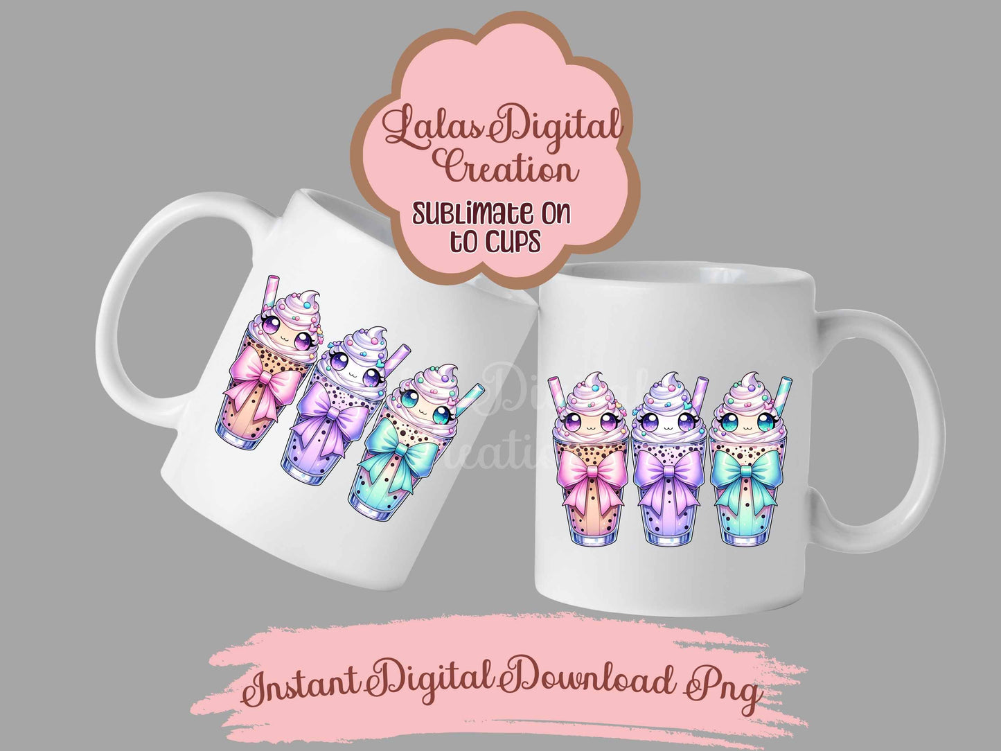 Kawaii Iced Coffee Drink Coquette Bow Clipart PNG Instant Digital Download