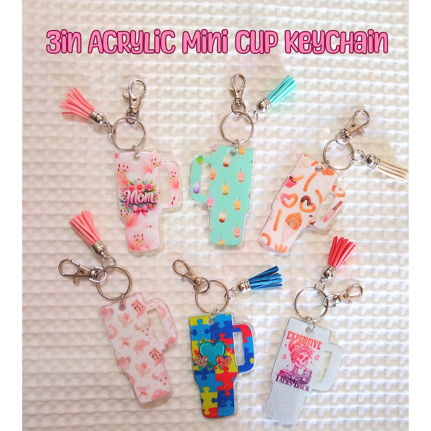Tumbler Cup Keychain Daisy Sunflowers Glitter Resin with Tassel Keychain-Novelty Keychain-Resin Acrylic Keychain-With Tassel Keychain
