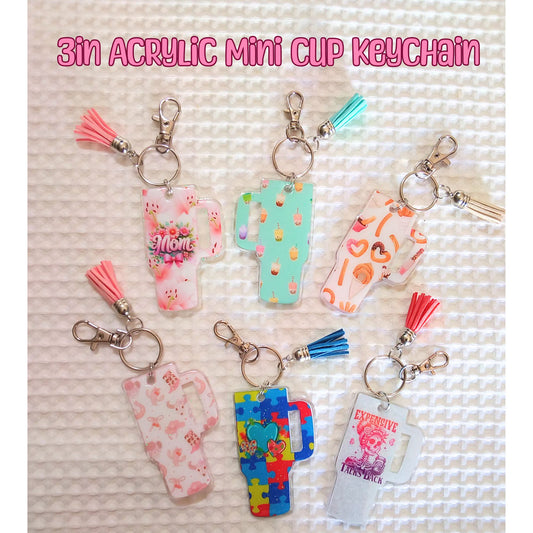 Tumbler Cup Keychain Daisy Sunflowers Glitter Resin with Tassel Keychain-Novelty Keychain-Resin Acrylic Keychain-With Tassel Keychain