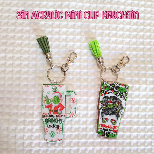 Grinch Christmas Mini Tumbler Acrylic Resin Cup Keychain