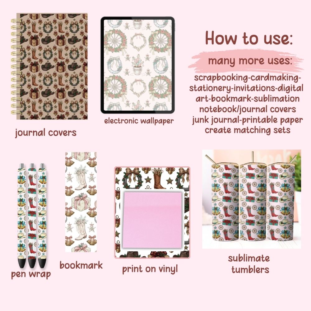 Western Christmas Seamless Digital Pattern Paper Bundle