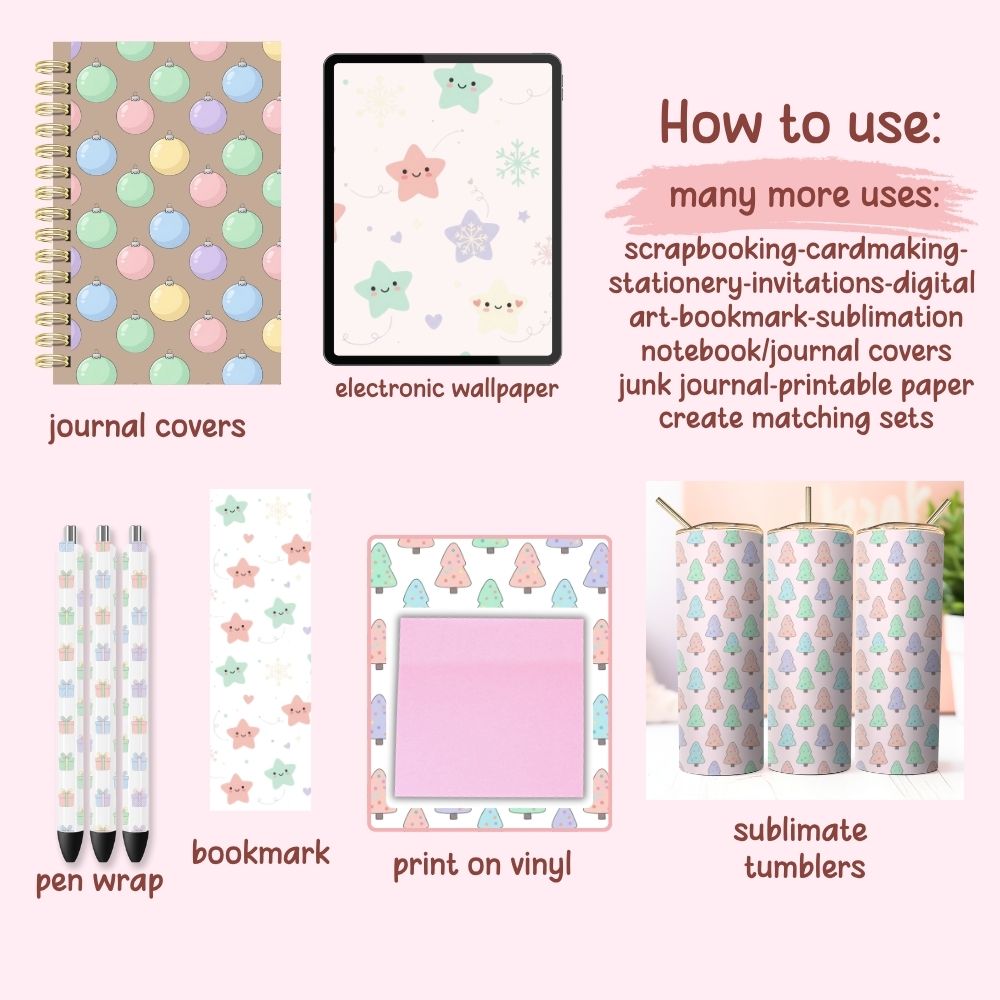 Pastel Christmas Seamless Digital Pattern Paper Bundle