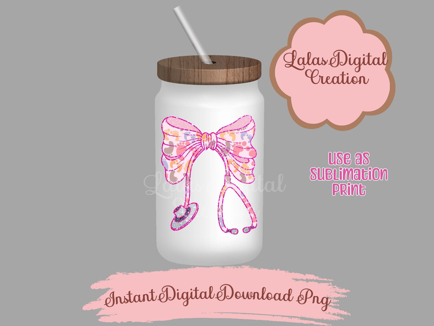 Nurse Baby Footprint Bow Clipart PNG Instant Digital Download