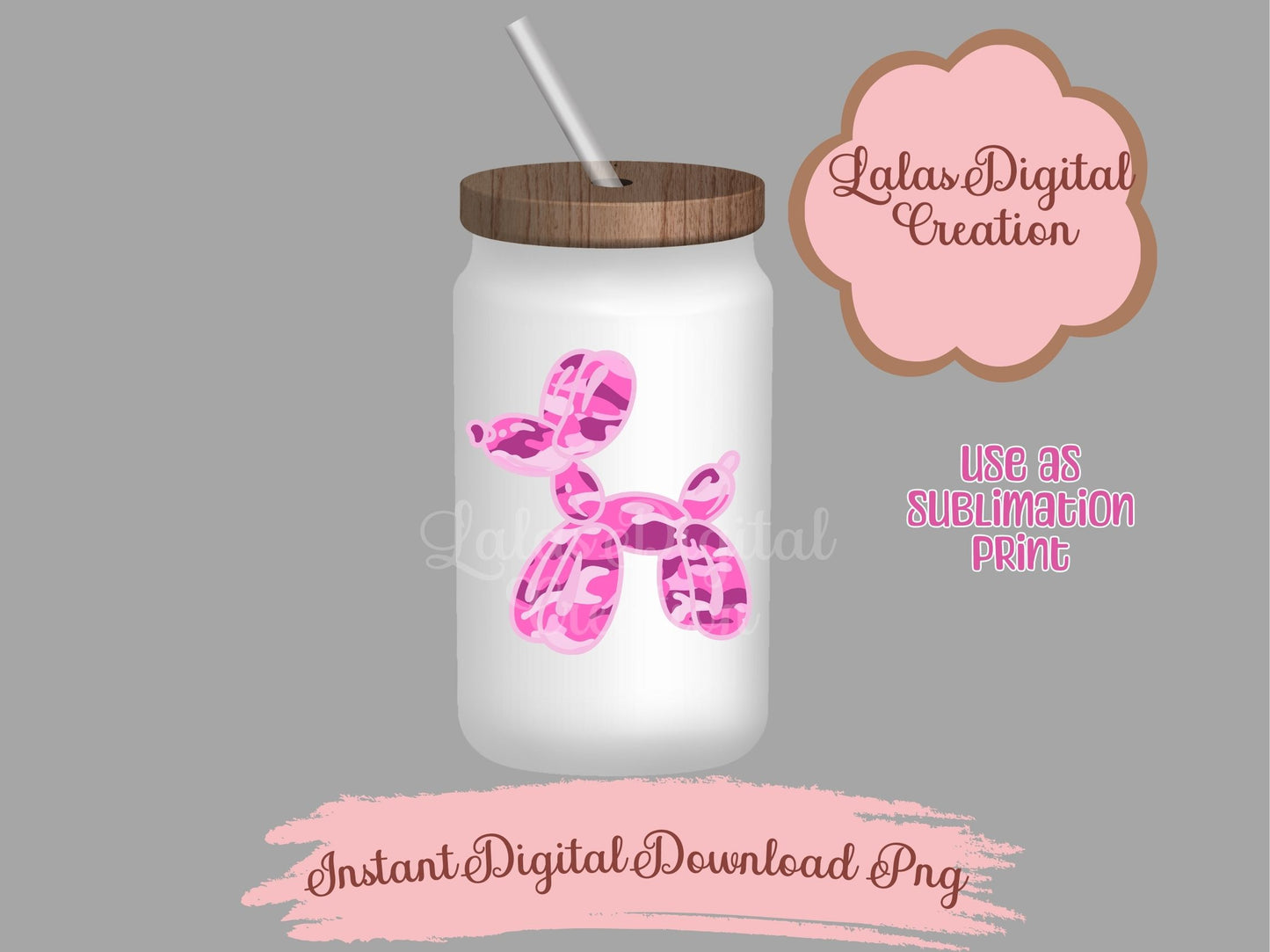 Preppy Camo Balloon Dog Clipart PNG Instant Digital Download